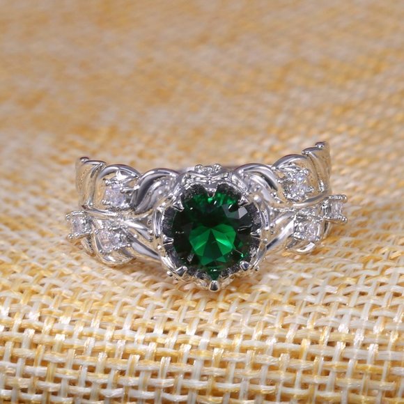 Handmade Round Green Emerald 925 Silver Ring for Women, FB16FA1025 - Picture 2 of 7